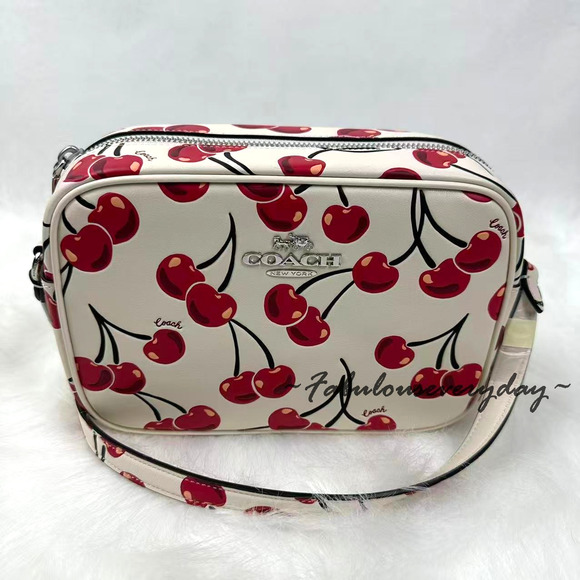 COACH Jamie Camera Bag Crossbody With Cherry Print In Leather Chalk Multi CZ189 - Picture 1 of 7